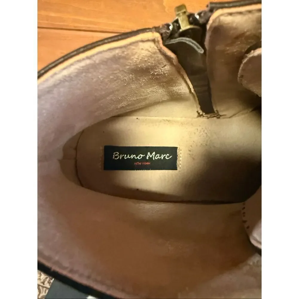 Bruno Marc men's dress ankle boots brown Faux Leather Sz 11